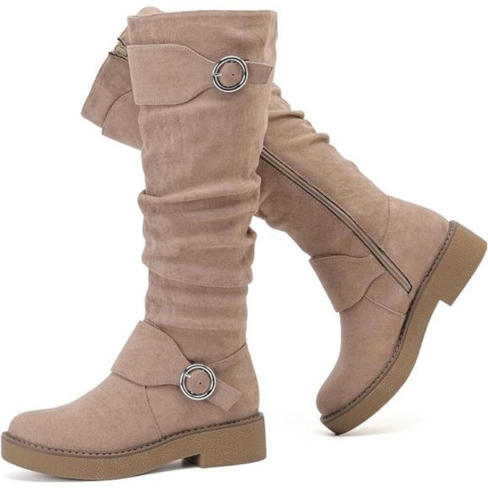 Women's Slouchy Knee High Boots Comfortable Wide Calf Platform Flat Tall Boot